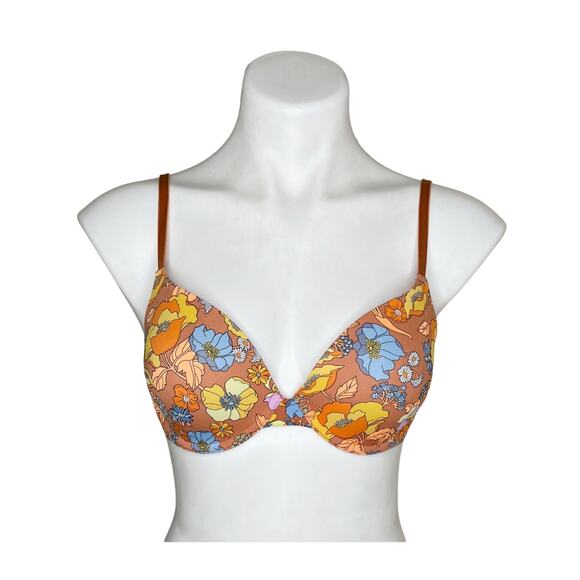 VS PINK Rust Colored Floral Wear Everywhere T-Shirt Lightly Lined Bra Size 36B - Picture 1 of 8